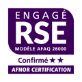 AFNOR Certification AFNOR Certification nous a délivré le Label Engagé RSE niveau confirmé. Notre démarche RSE est pilotée par un comité spécifique, composé de collaborateurs volontaires. Elle se matérialise par des engagements et actions en adéquation avec nos valeurs.